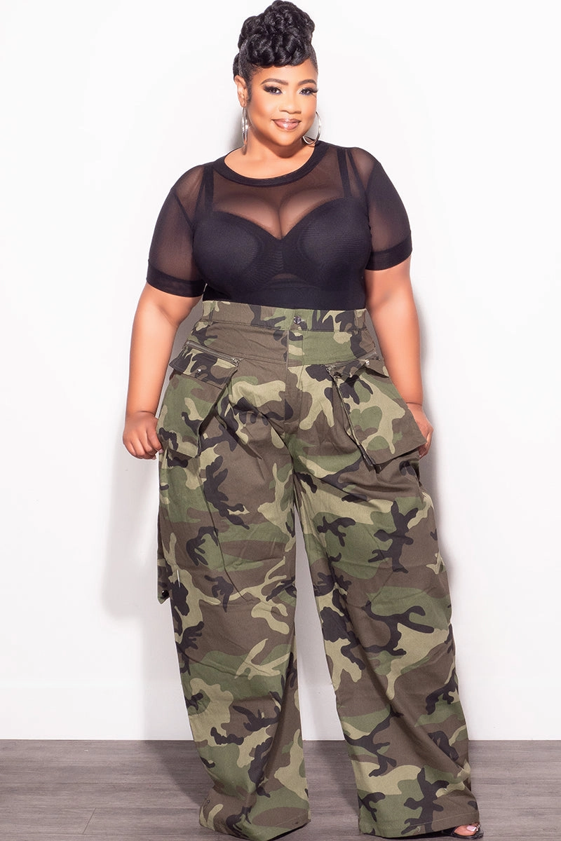 Water-resistant Final Sale Plus Size Mesh Short Sleeve Thong Bodysuit in Black