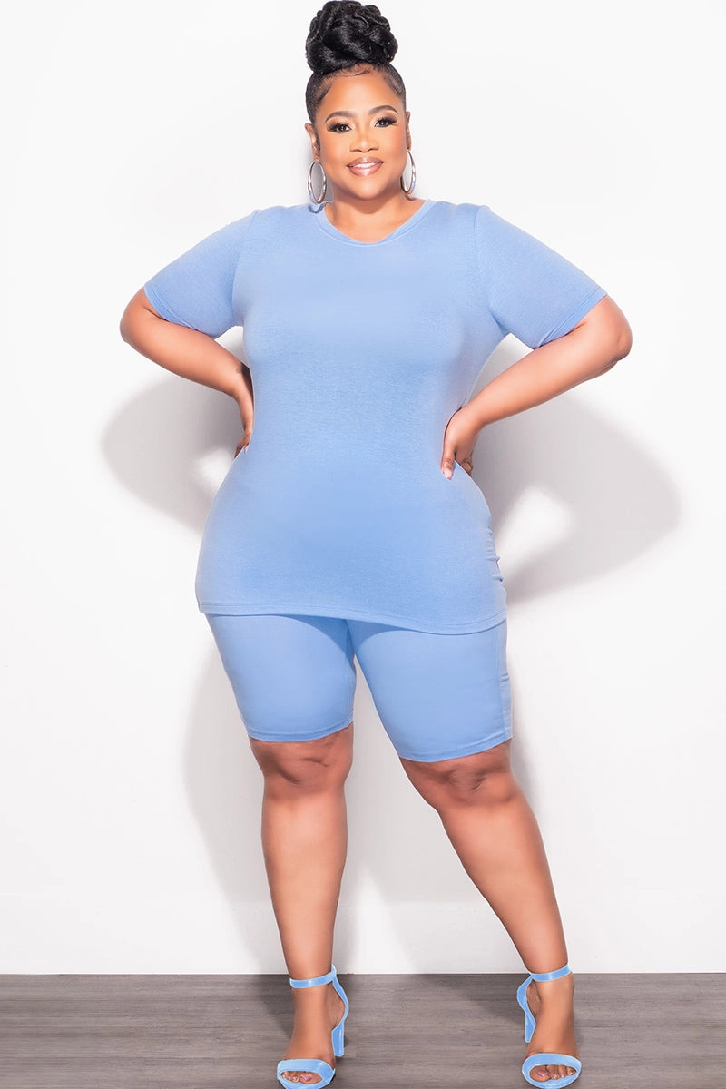 Casual Chic Final Sale Plus Size Top and Short Set in Baby Blue