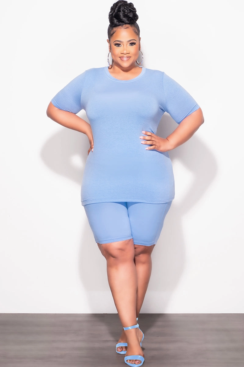 All Use Urban Cool Final Sale Plus Size Top and Short Set in Baby Blue