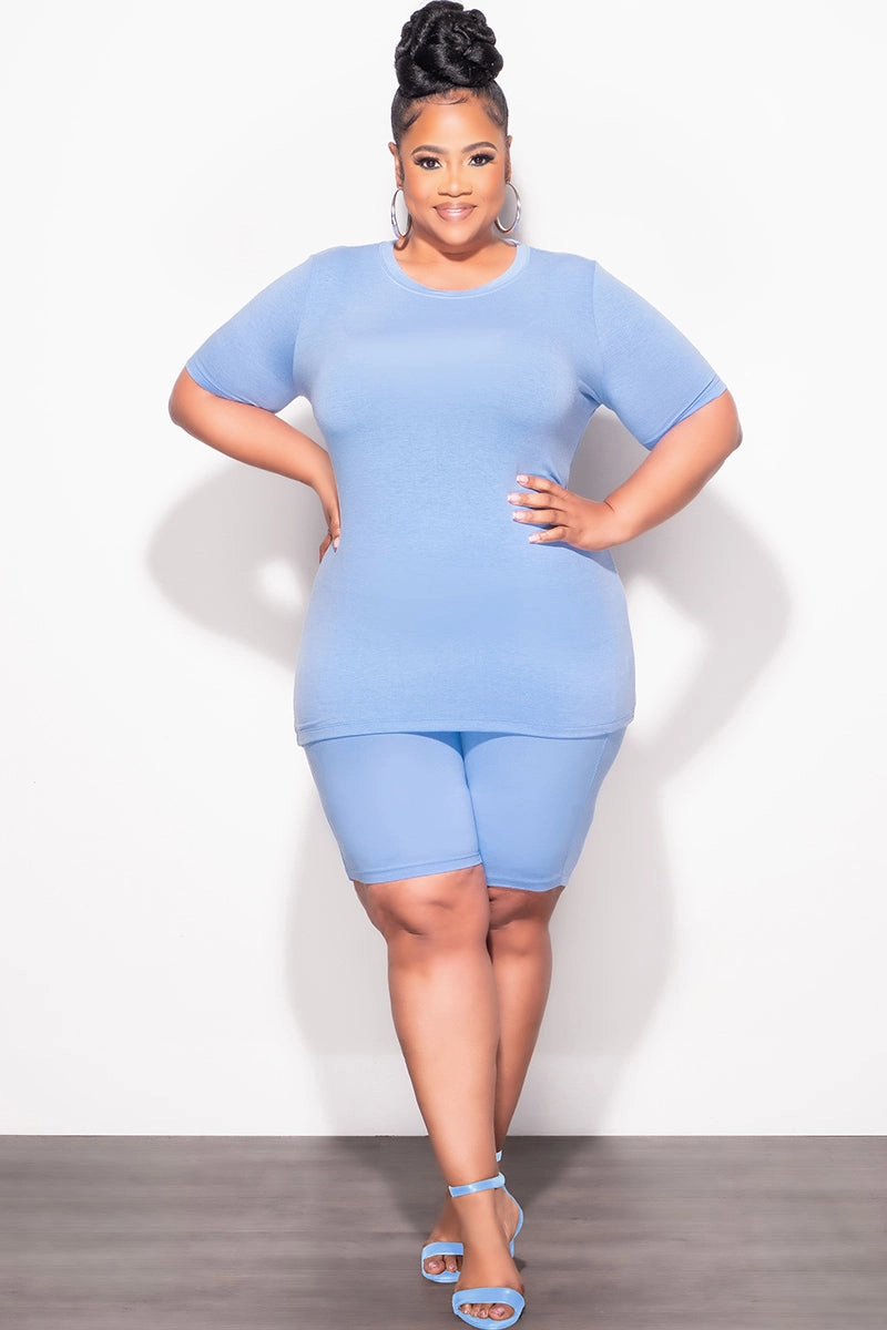Rugged Comfort Reflective Trim Final Sale Plus Size Top and Short Set in Baby Blue