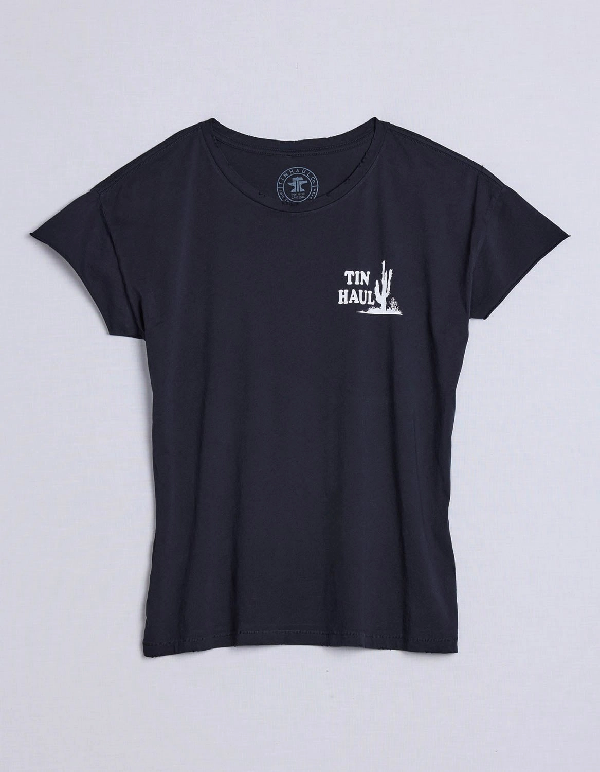 Tin Haul Womens Left Chest Cactus Vintage Black 100% Cotton S/S T-Shirt Chambray Fabric