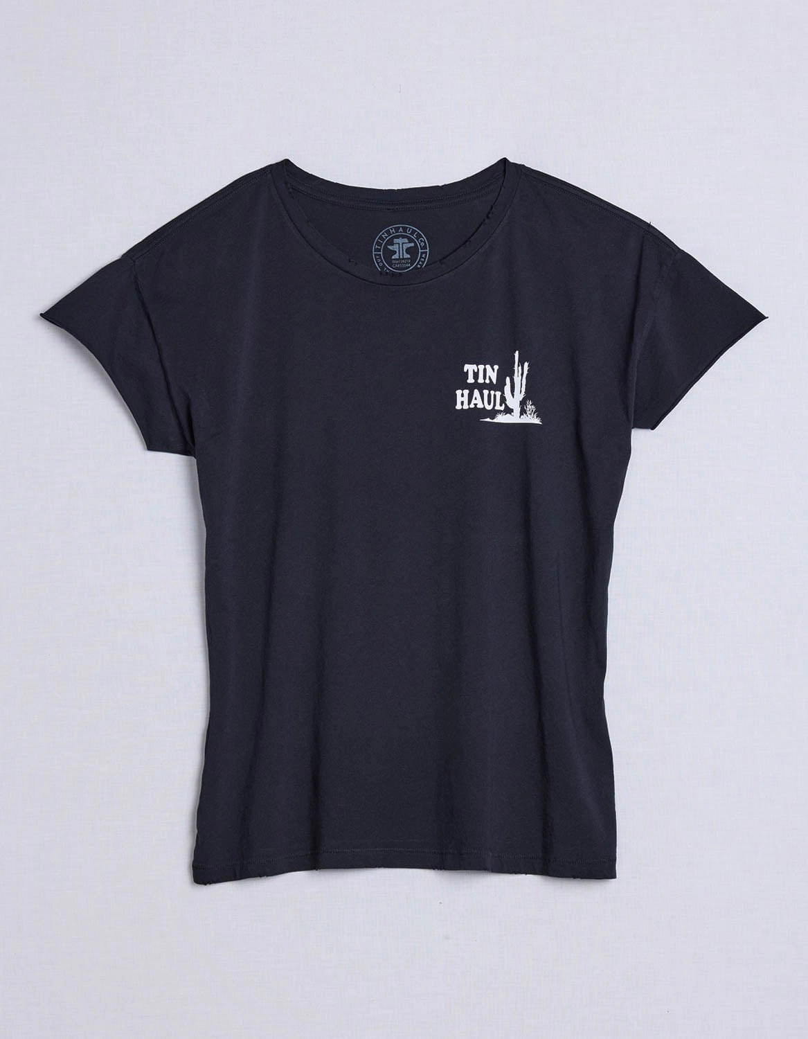 Fall Fashion Tin Haul Womens Left Chest Cactus Vintage Black 100% Cotton S/S T-Shirt