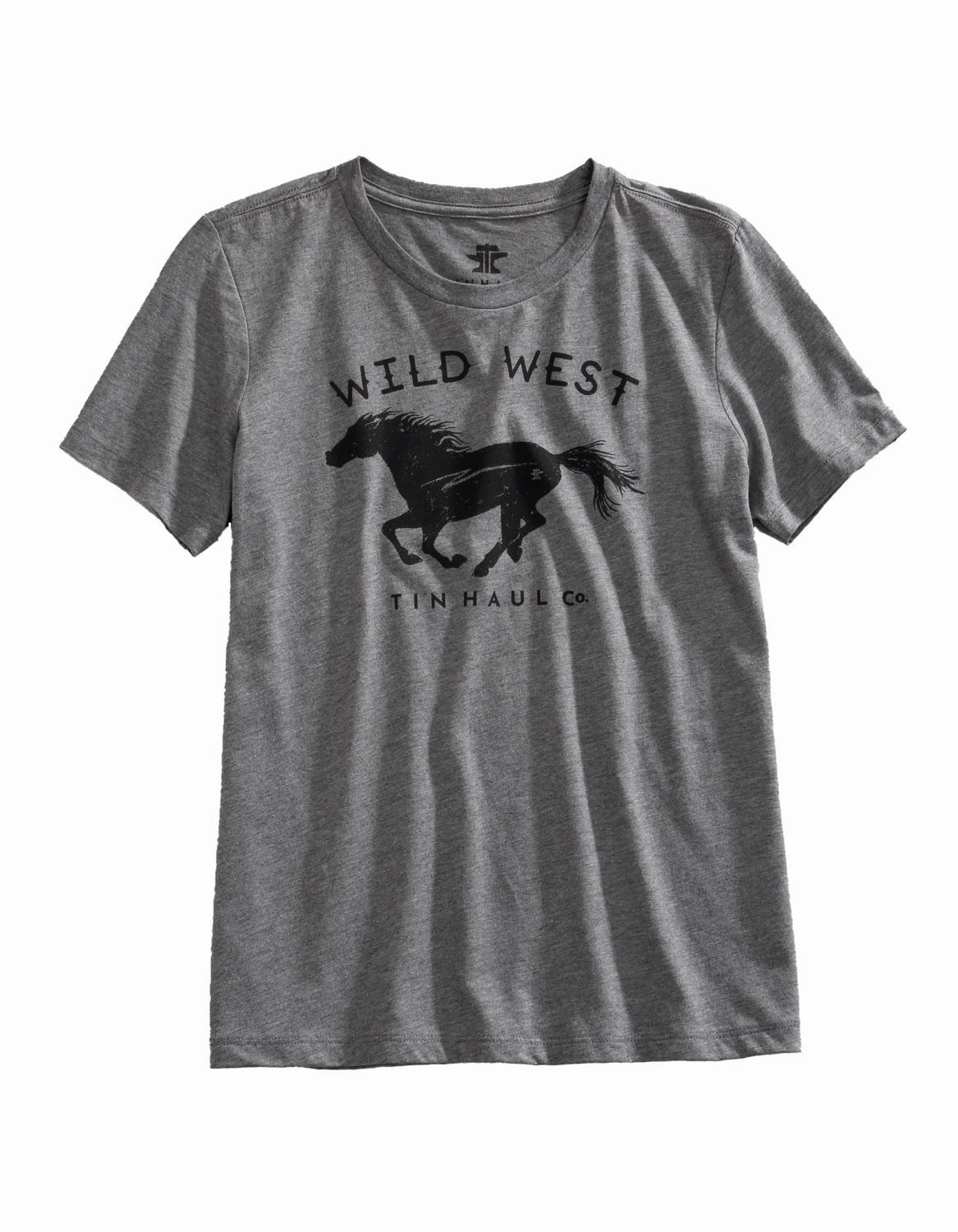 Business casual Tin Haul Womens Wild West Horse Grey Cotton Blend S/S T-Shirt