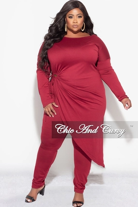 Final Sale Plus Size 2pc High-Low Top and Pants in Burgundy Weekend Wear