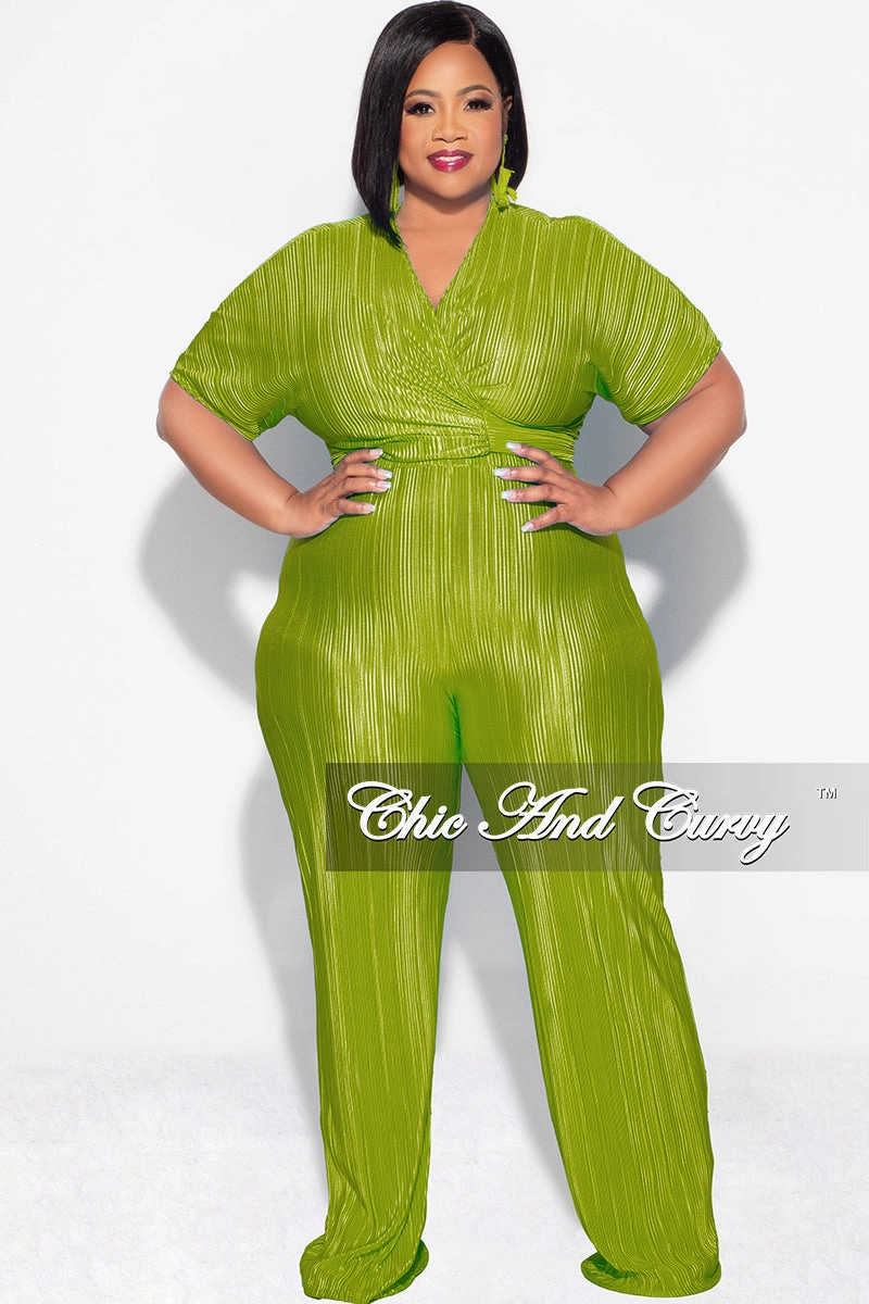 Sporty Layer Premium Quality Final Sale Plus Size 2pc Pleated Top and Pants Set in Olive