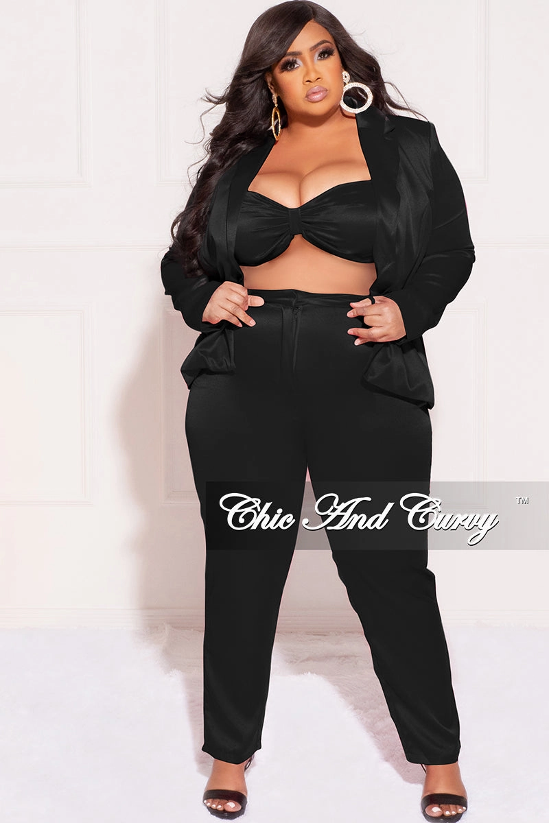 Core Fit Final Sale Plus Size 3pc (Blazer, Tube Top & Pants) Set in Black