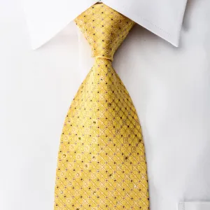 Smalto Rhinestone Silk Necktie Trellis On Yellow With Silver Sparkles