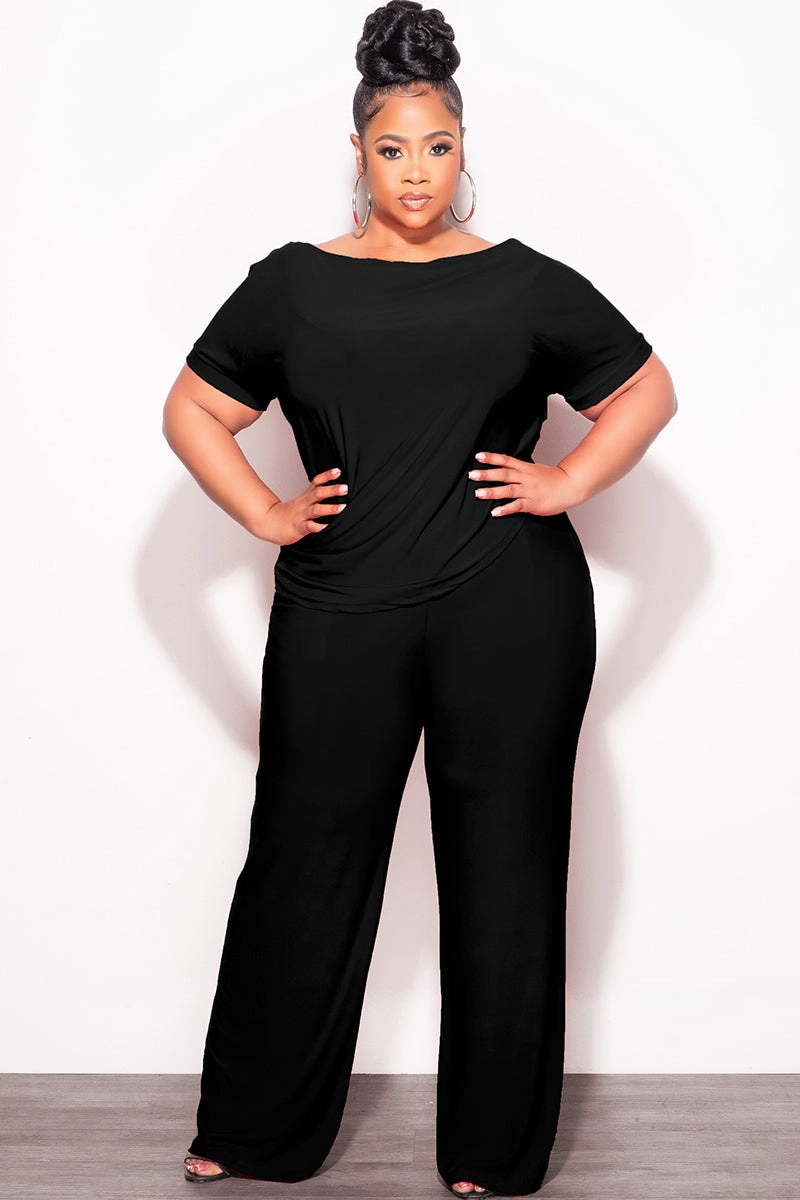 Final Sale Plus Size 2pc Top and Pants Set in Black Soft and Stretchy Sporty Layers