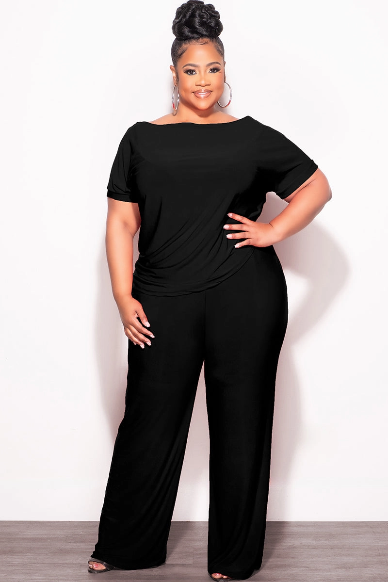 AdjustableTabs Final Sale Plus Size 2pc Top and Pants Set in Black