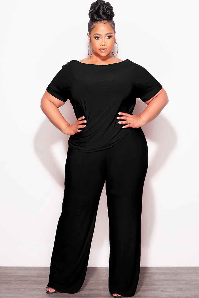 BreathableMeshLining Final Sale Plus Size 2pc Top and Pants Set in Black