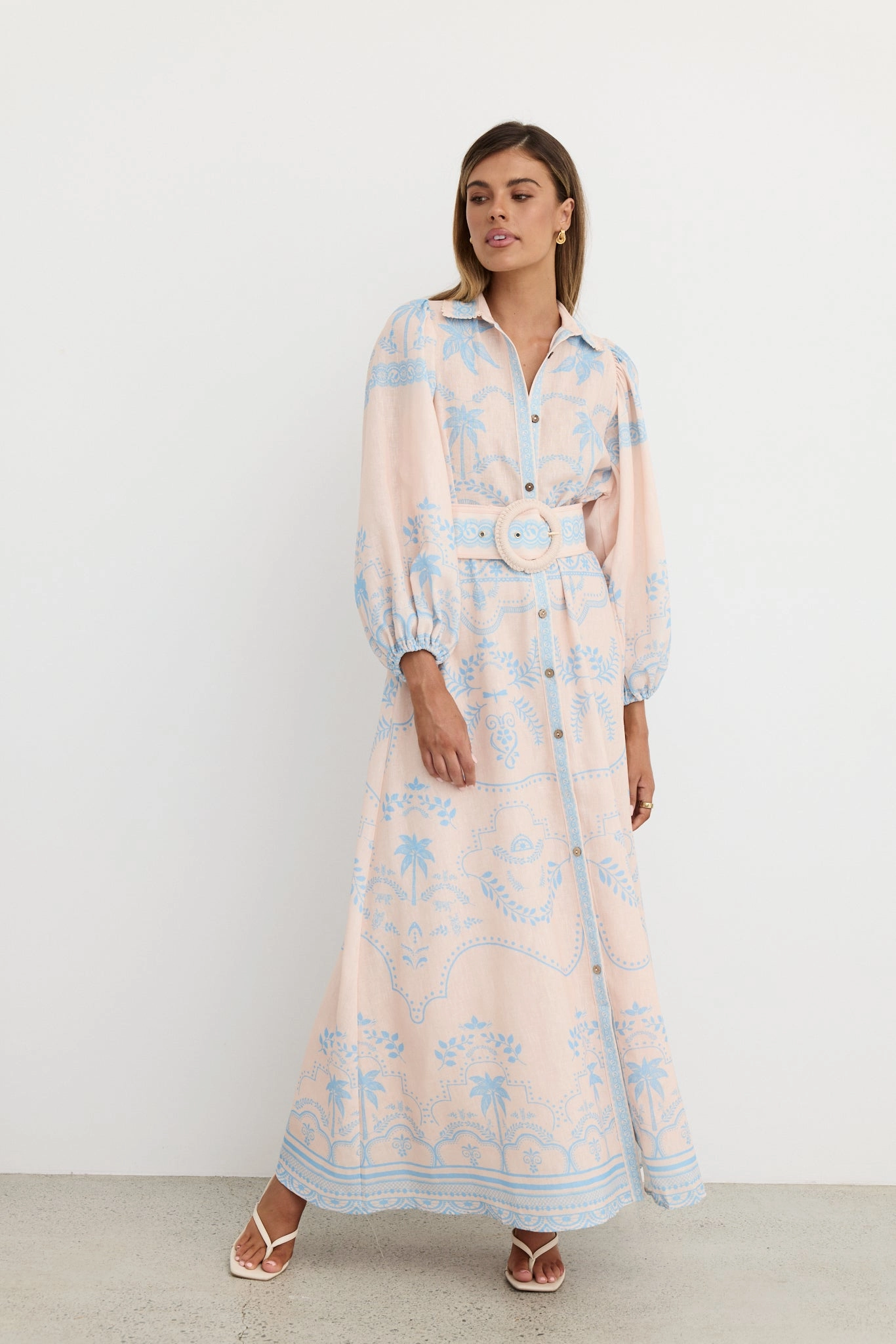 Xander Maxi Dress (Blue) Gathered-Detail Chilly Weather Layer