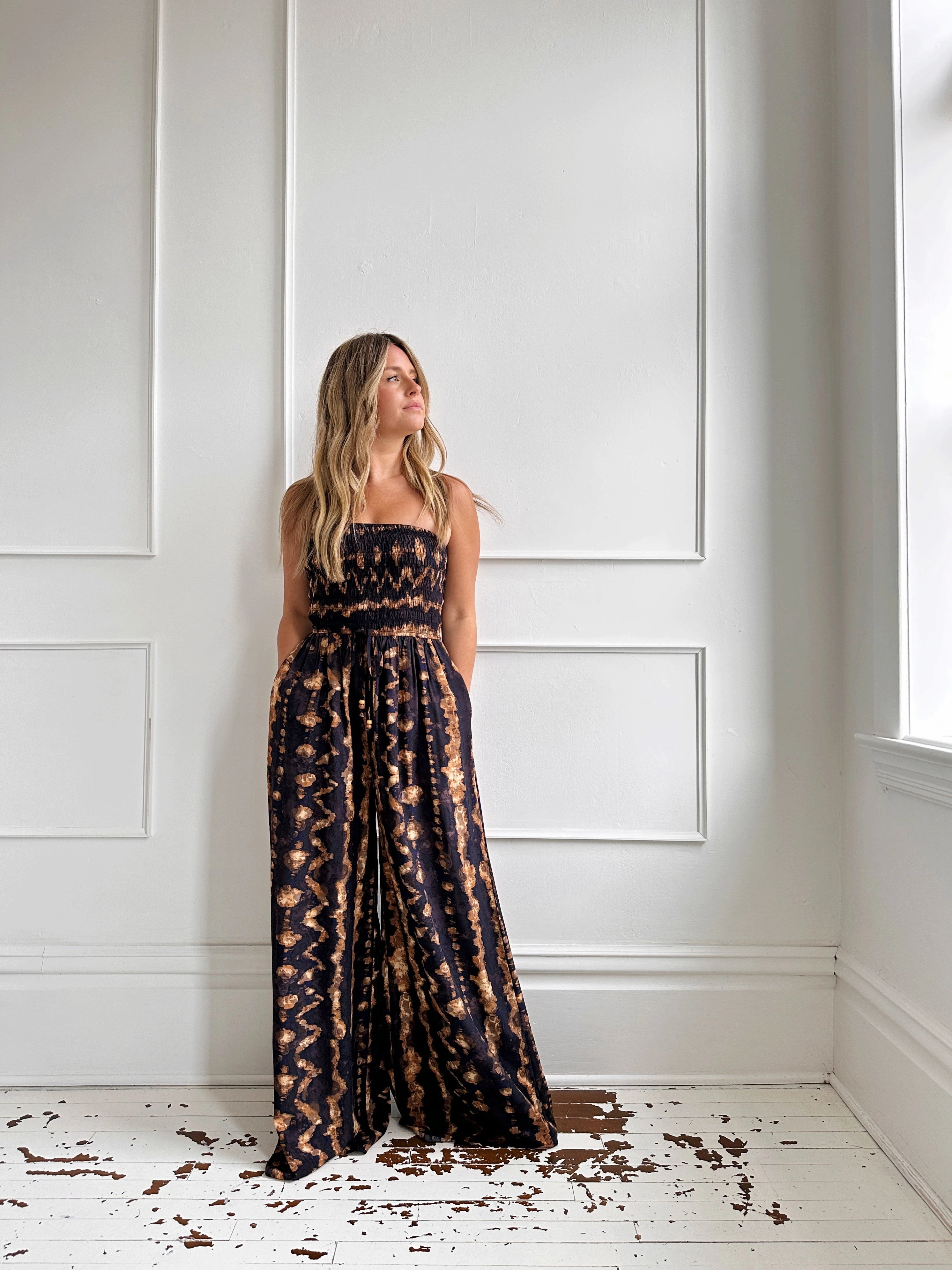 Trendy Fit Look Smocked Bodice Strapless Jumpsuit - FINAL SALE