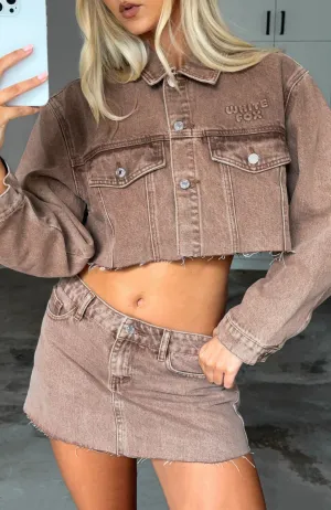 Something To Prove Cropped Denim Jacket Tan Wash Sleek Comfort