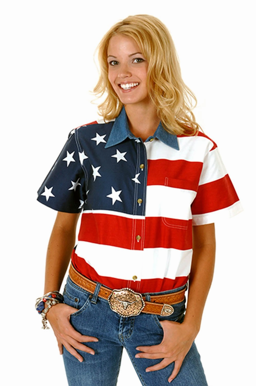 Current Style Roper Womens Stars and Stripes Flag Red/Blue 100% Cotton S/S Shirt