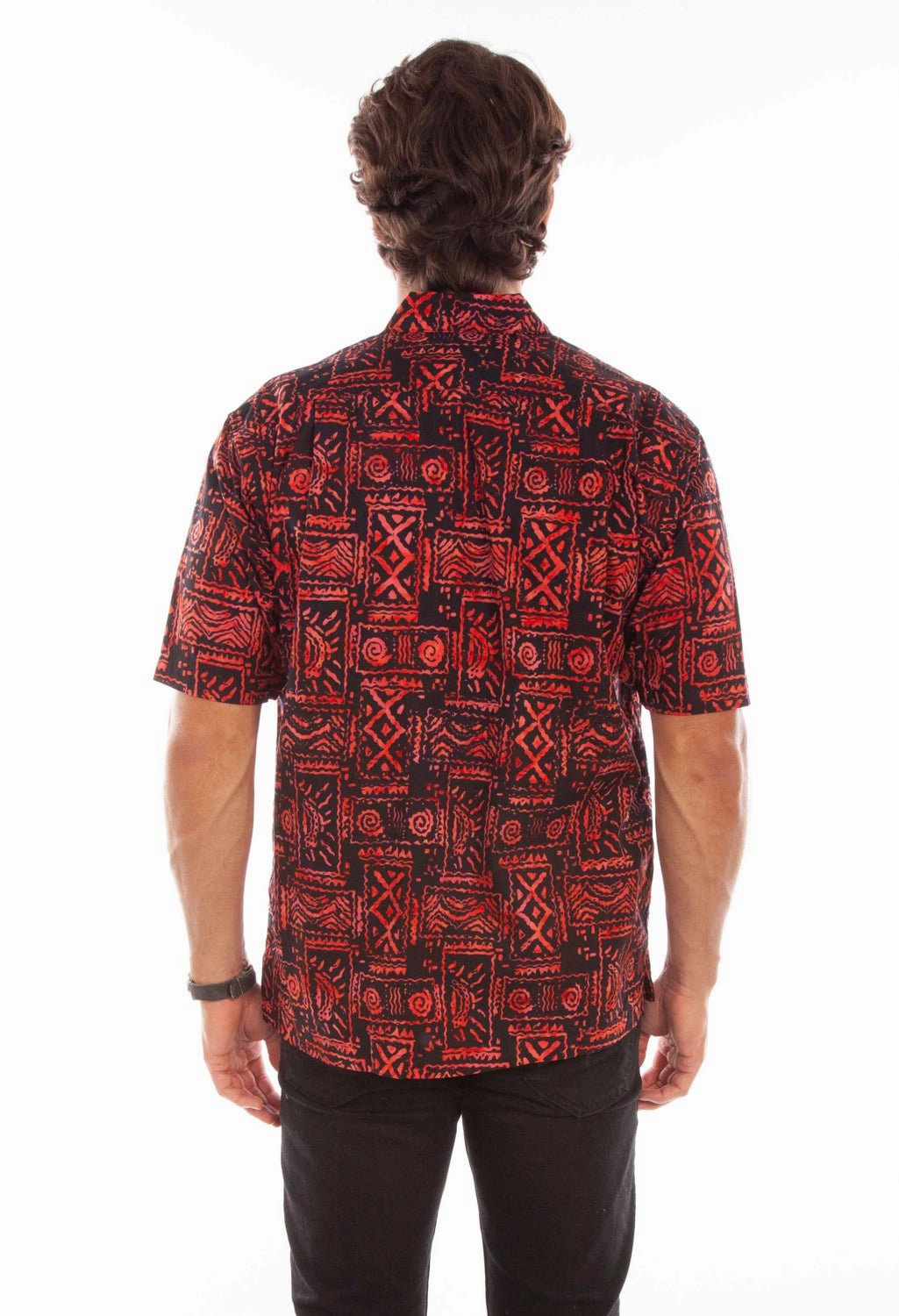Scully Mens Batik Tribal Red 100% Cotton S/S Shirt Non Irritating Seams