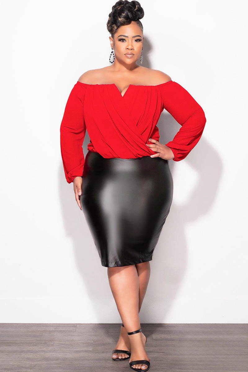 Work Ready Final Sale Plus Size Chiffon Off the Shoulder Sweetheart Draping Blouse in Red