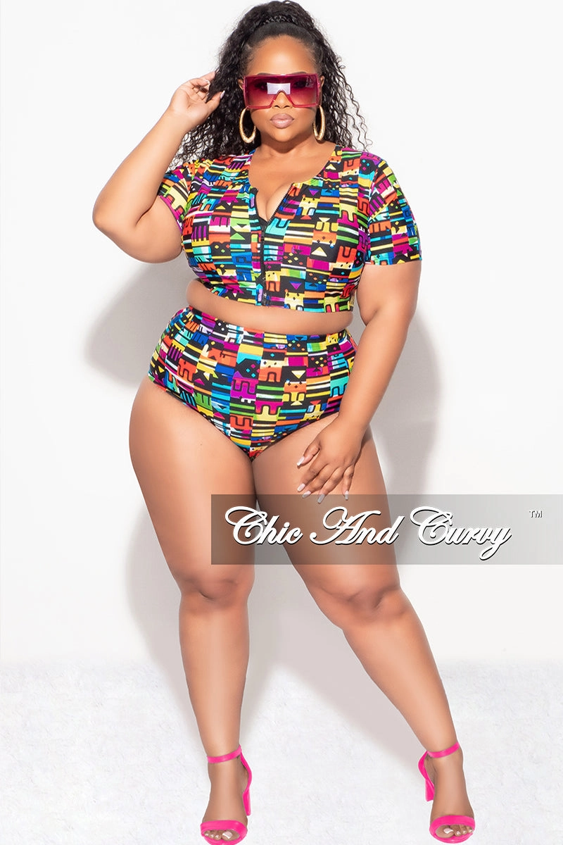 Exclusive Chic And Curvy - Final Sale Plus Size 2pc Swimwear in Multi Color Design Temperature Regulating Fabric