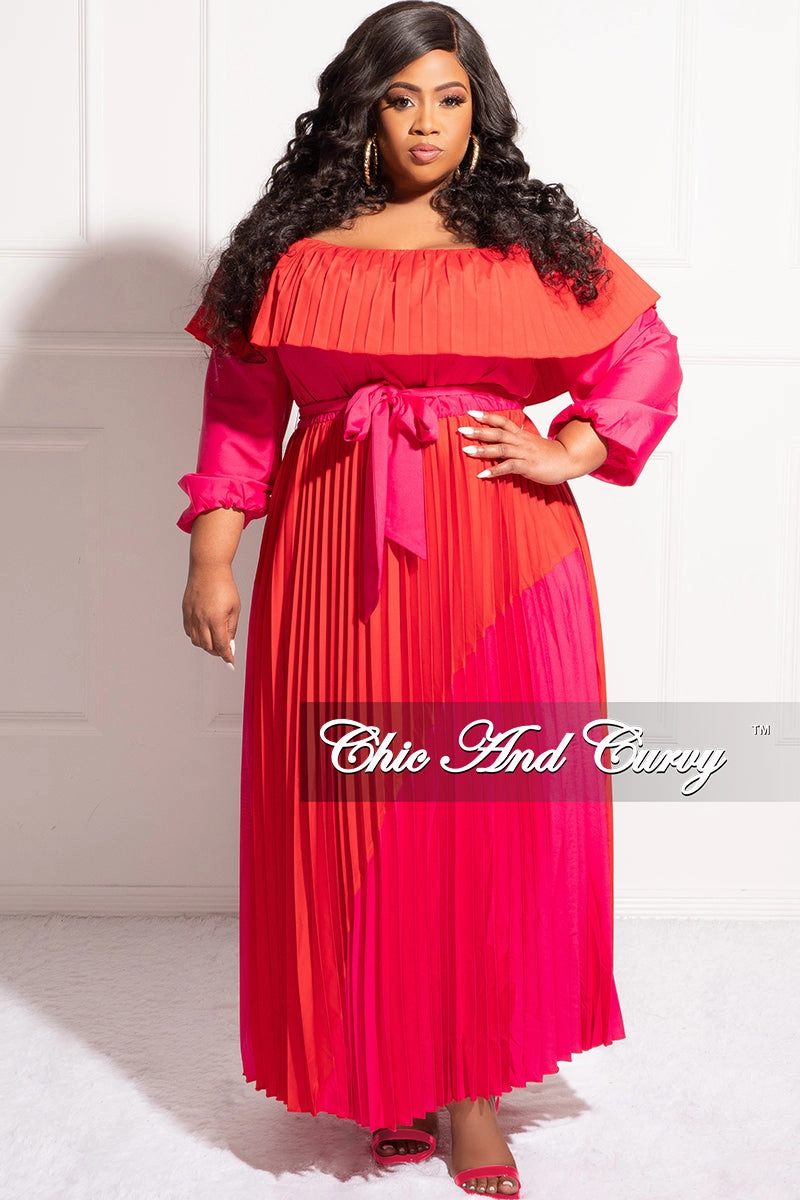 Seamless Technology Slip Resistant Final Sale Plus Size ColorBlock Strapless Chiffon Pleated Maxi Dress