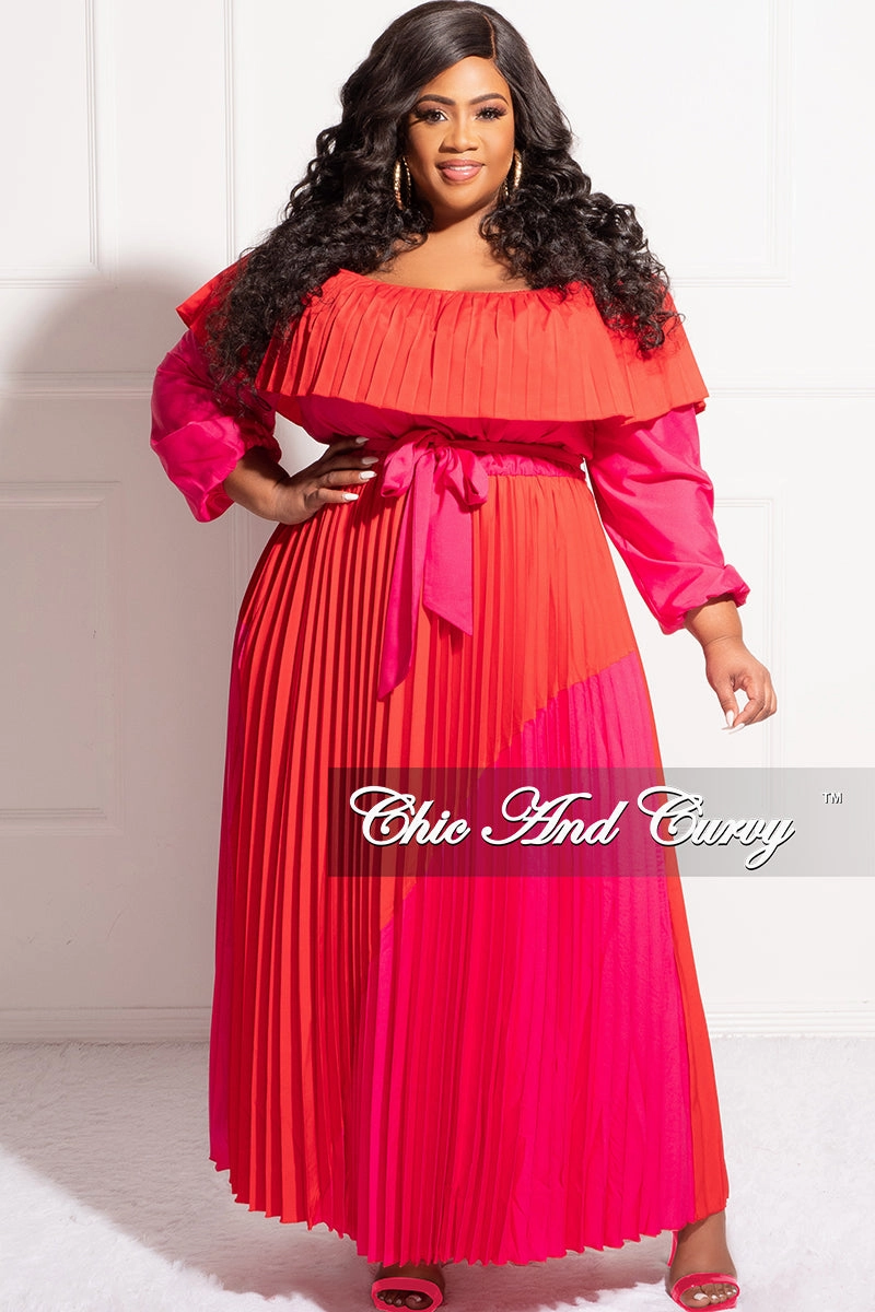 Final Sale Plus Size ColorBlock Strapless Chiffon Pleated Maxi Dress hypoallergenic