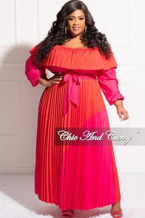 Final Sale Plus Size ColorBlock Strapless Chiffon Pleated Maxi Dress hypoallergenic
