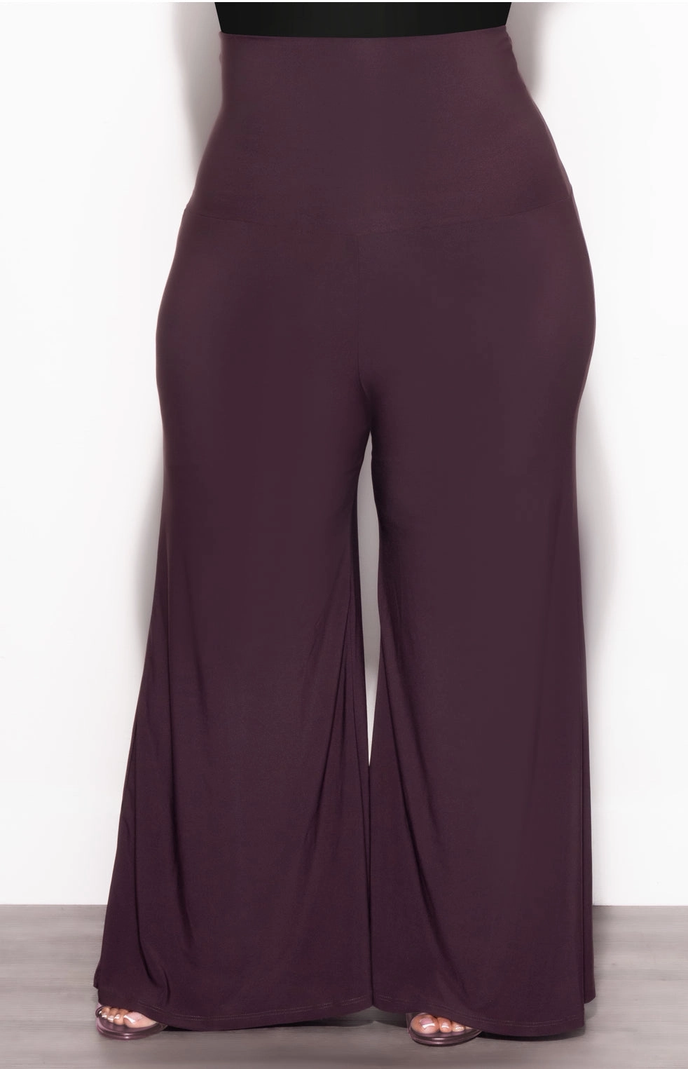 Final Sale Plus Size Flare Pants in Brown Stretchy Material ElasticCuffs