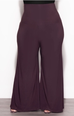Final Sale Plus Size Flare Pants in Brown Stretchy Material ElasticCuffs