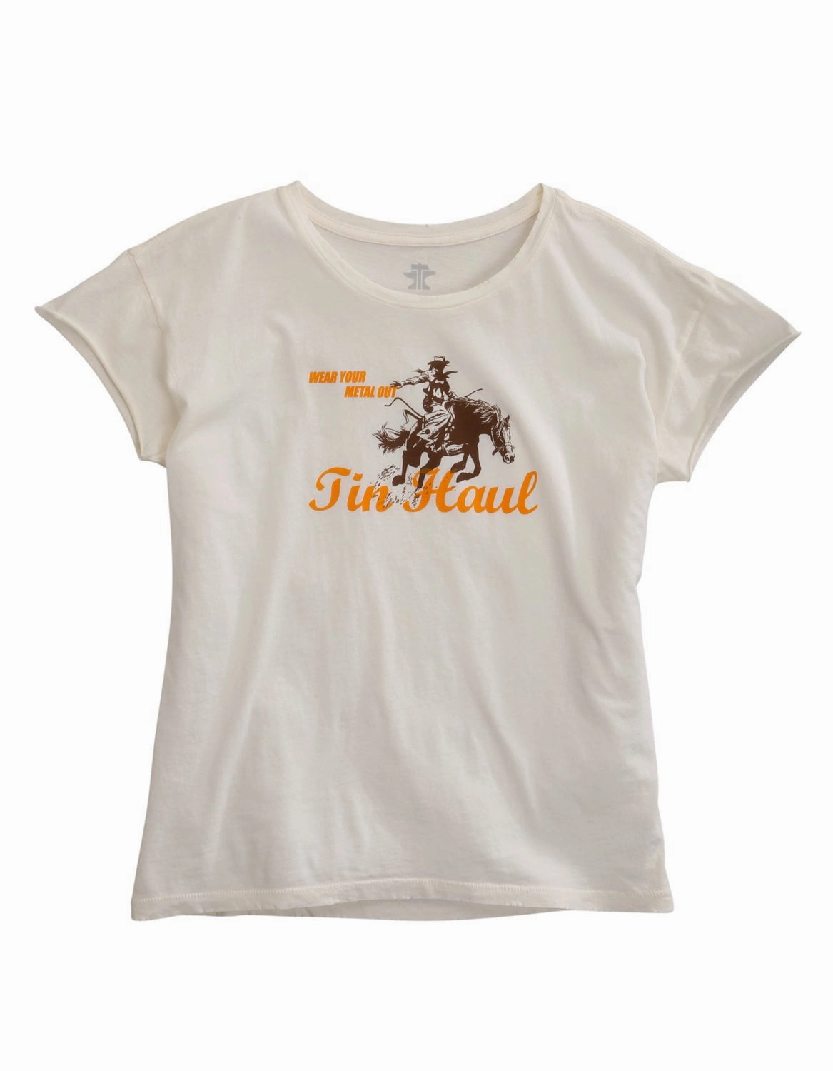 Tin Haul Womens White 100% Cotton Lady Horserider S/S T-Shirt Flexible Wear Classy Detail