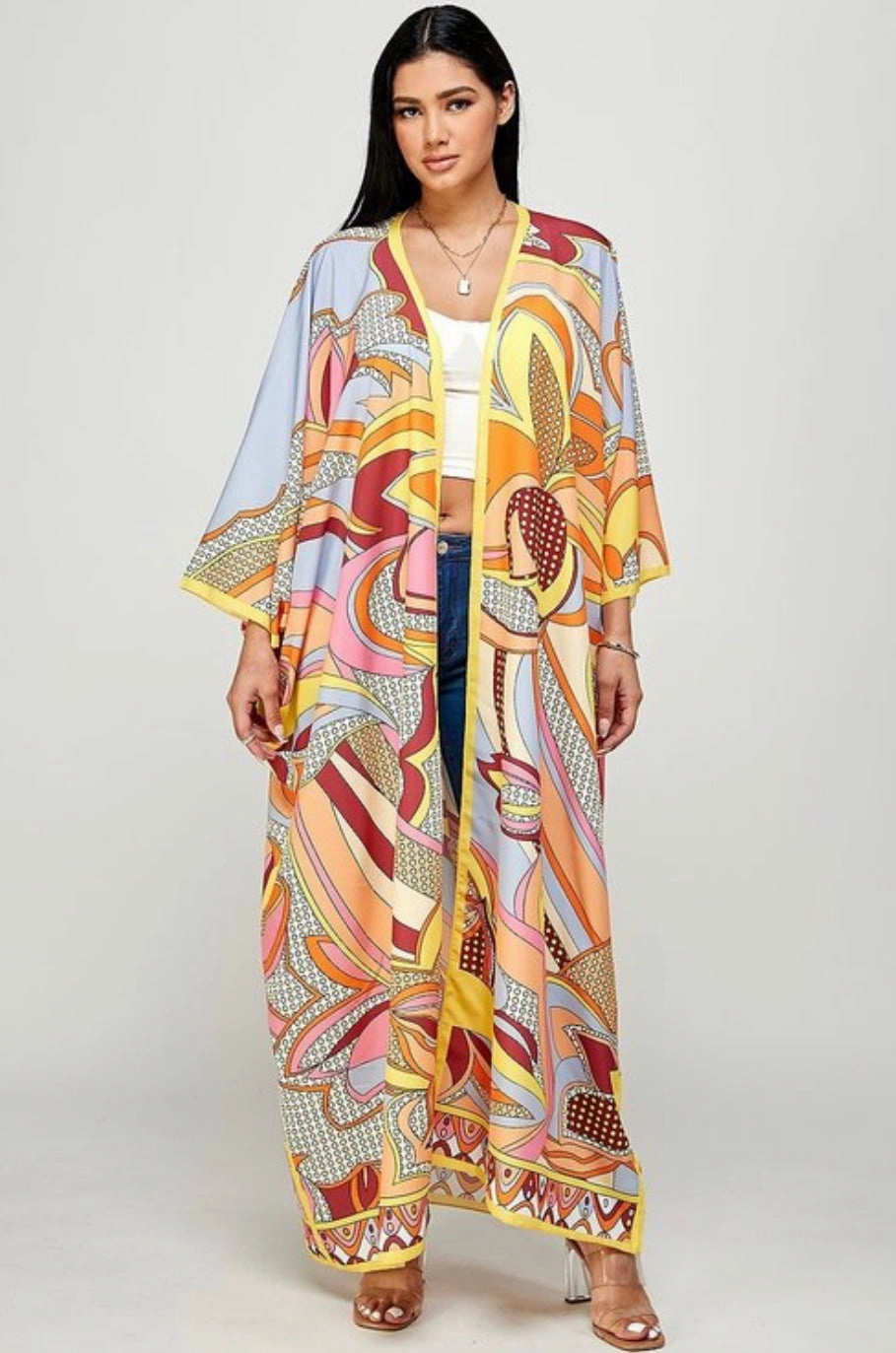 Final Sale Plus Size Caftan in Orange and Yellow Multi Color Design Print Blackout fabric Durable Seams
