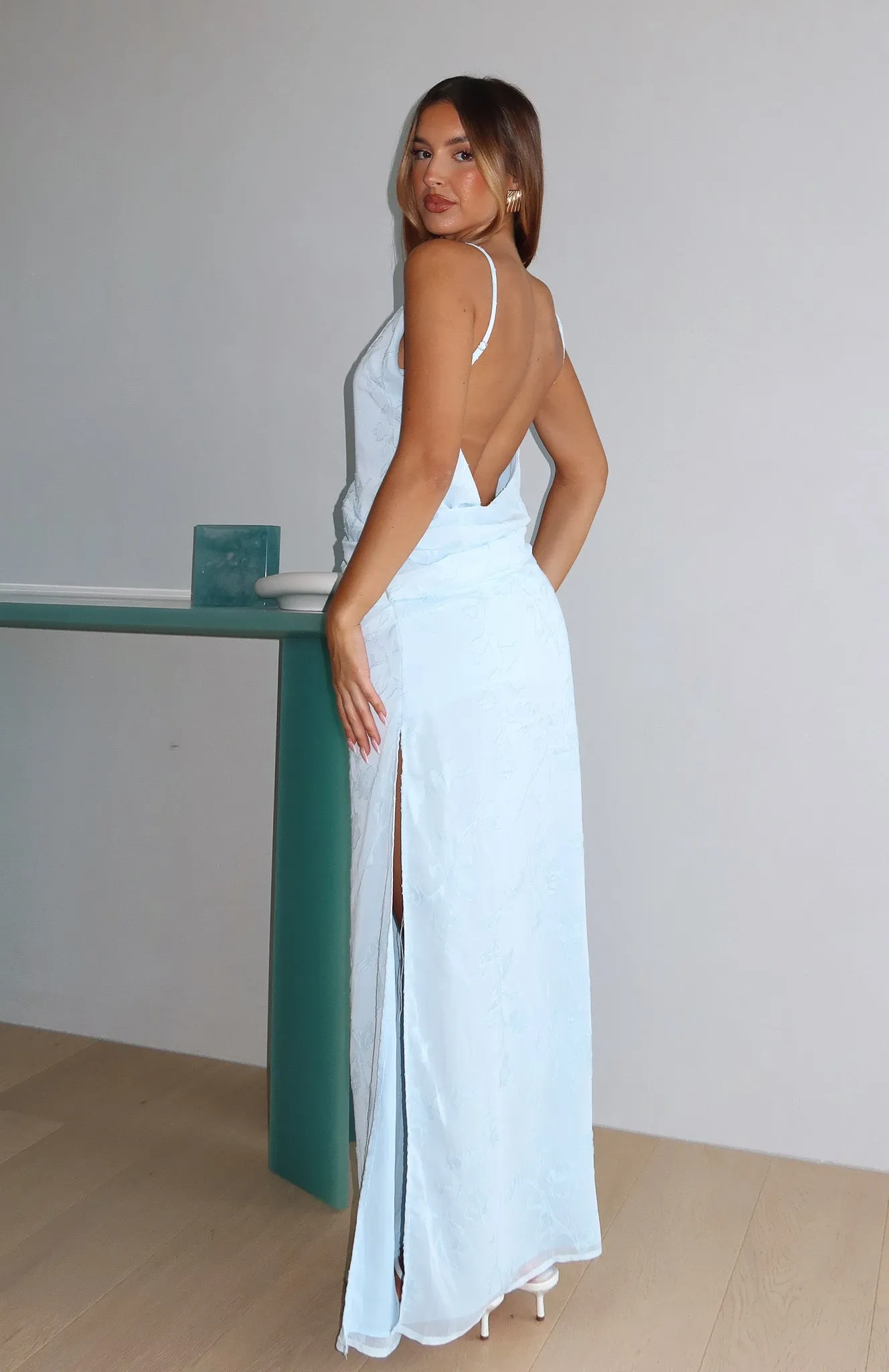Soft But Sharp Maxi Dress Sky Blue Hidden Zipper
