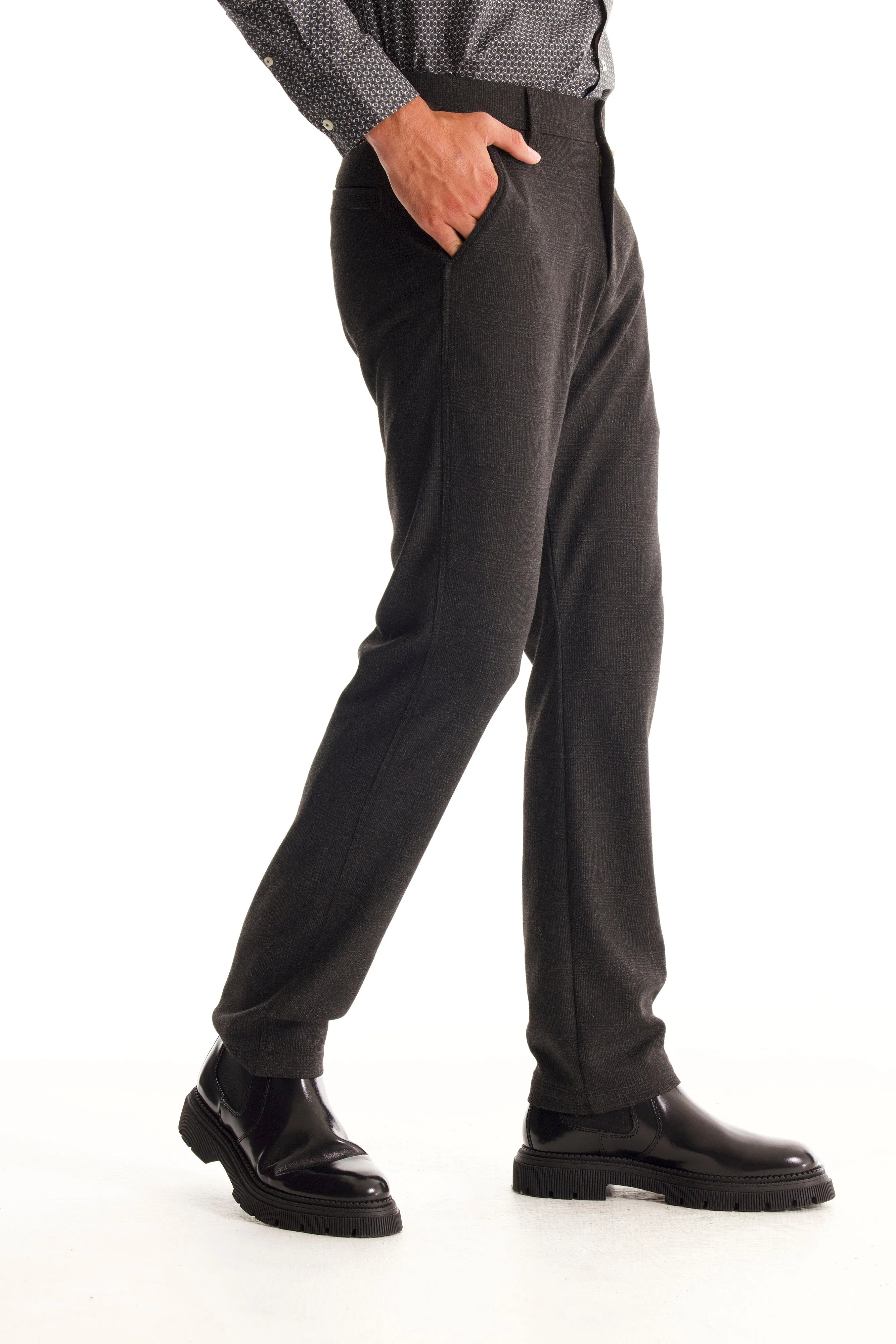 Soft Cloth Dress Pants in Glencheck Jersey - Charcoal