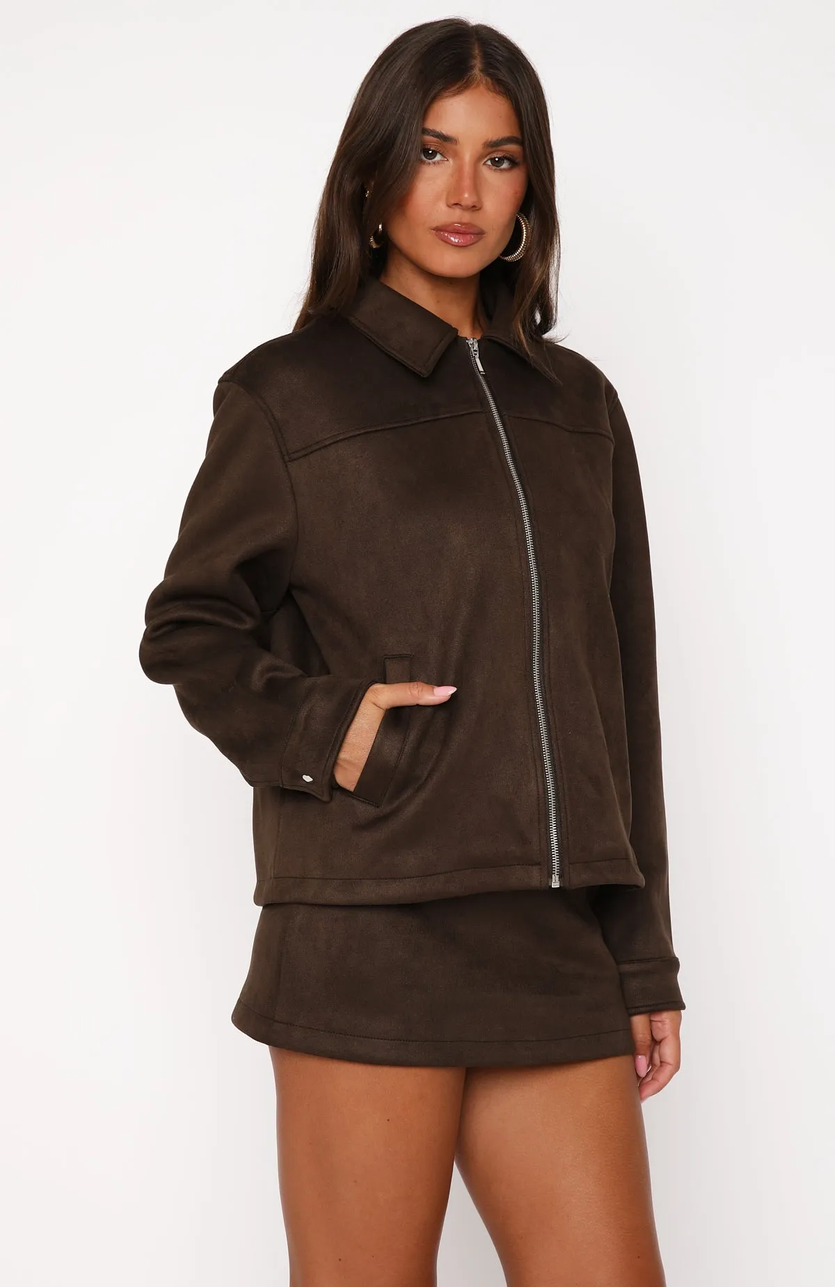 Easy Vibe Like The Old Days Faux Suede Jacket Chocolate
