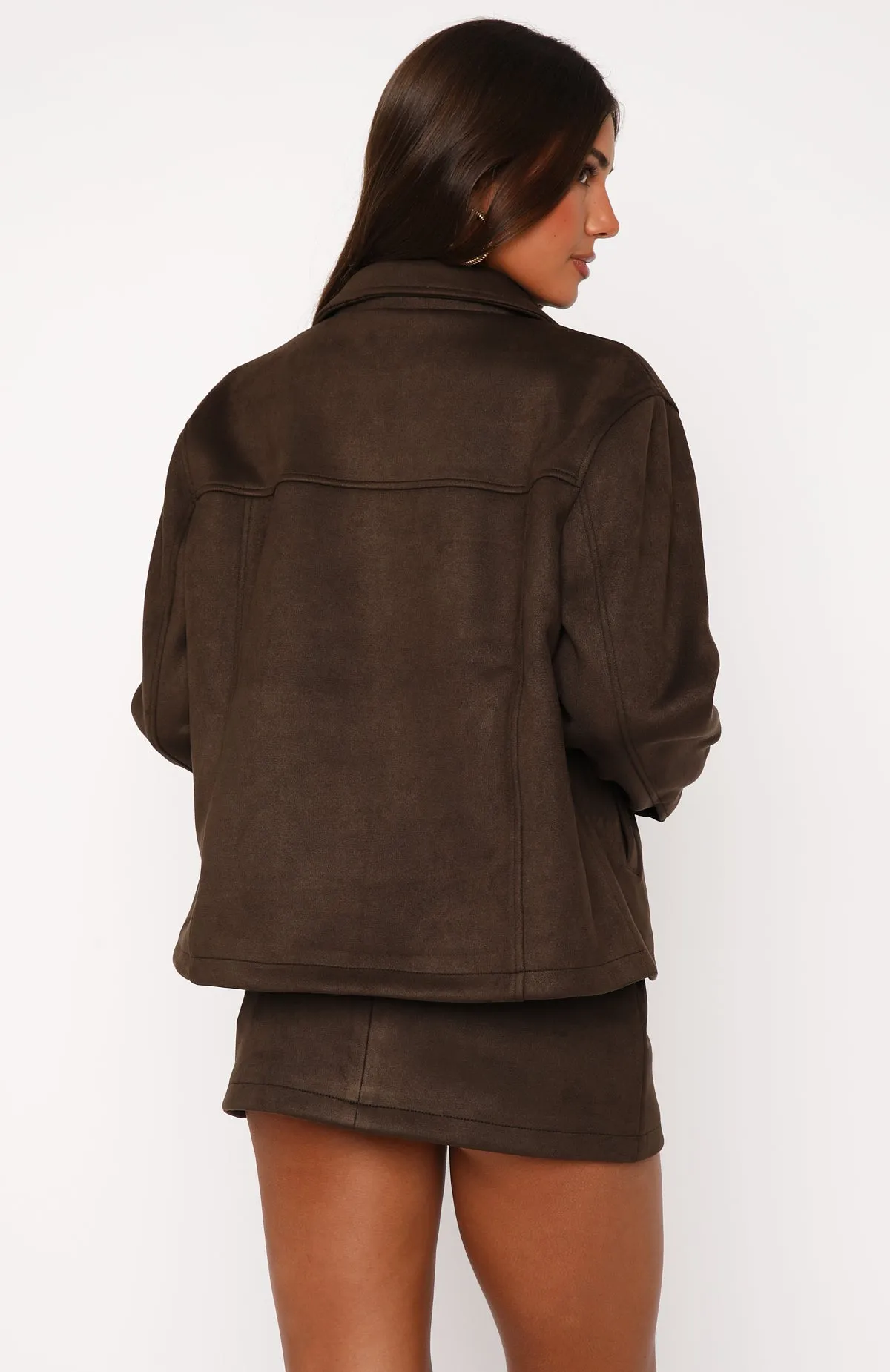Like The Old Days Faux Suede Jacket Chocolate High Street Fashion Daily Wear