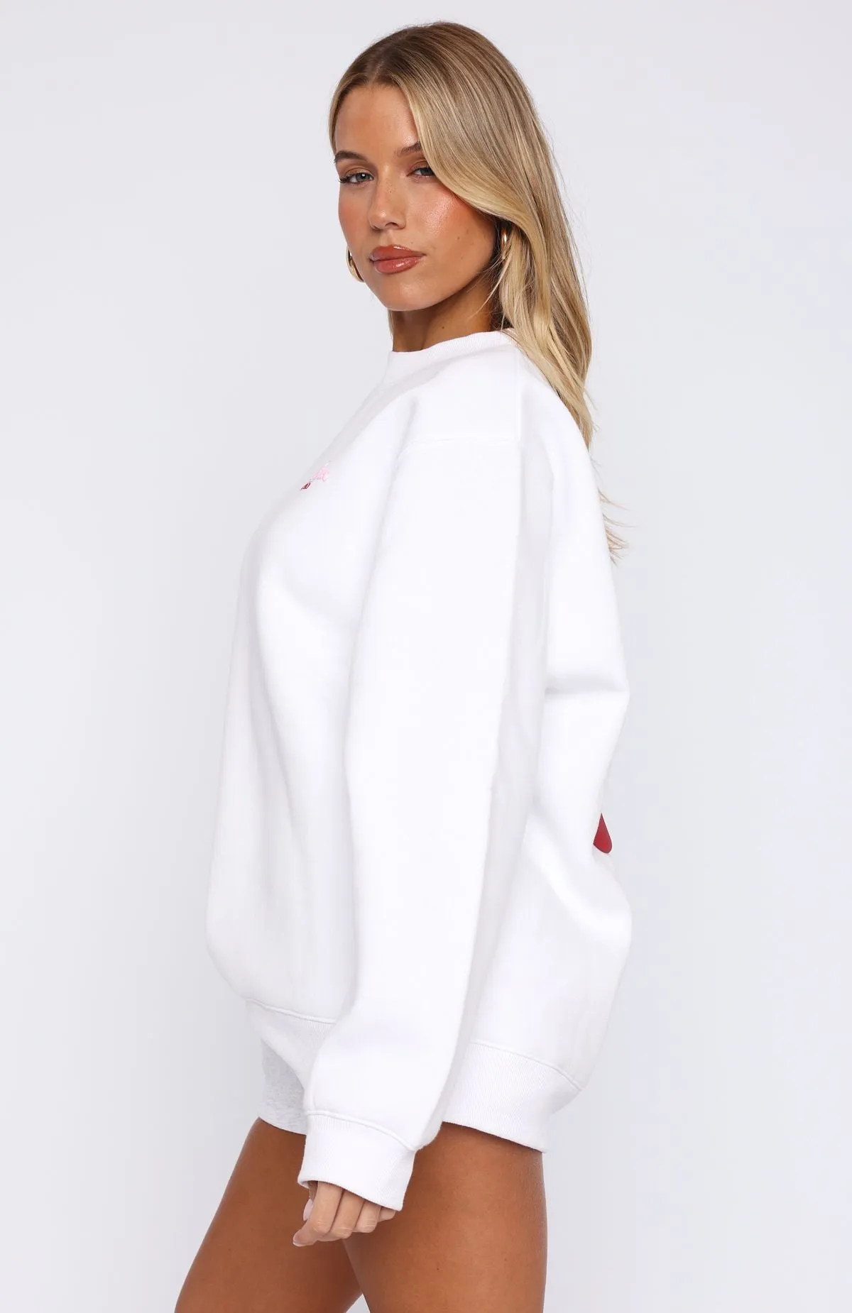 Midweight Feel Stretch Knit Backing Fell So Hard Oversized Sweater White