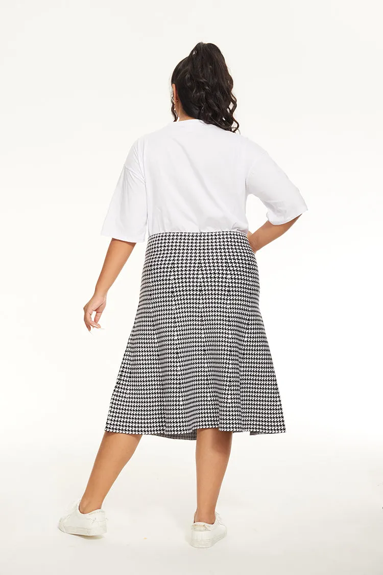 Layered Hem Non Restrictive Fit MM PURPLE LABEL - YR RND OG HOUNDSTOOTH (PLUS SIZE)