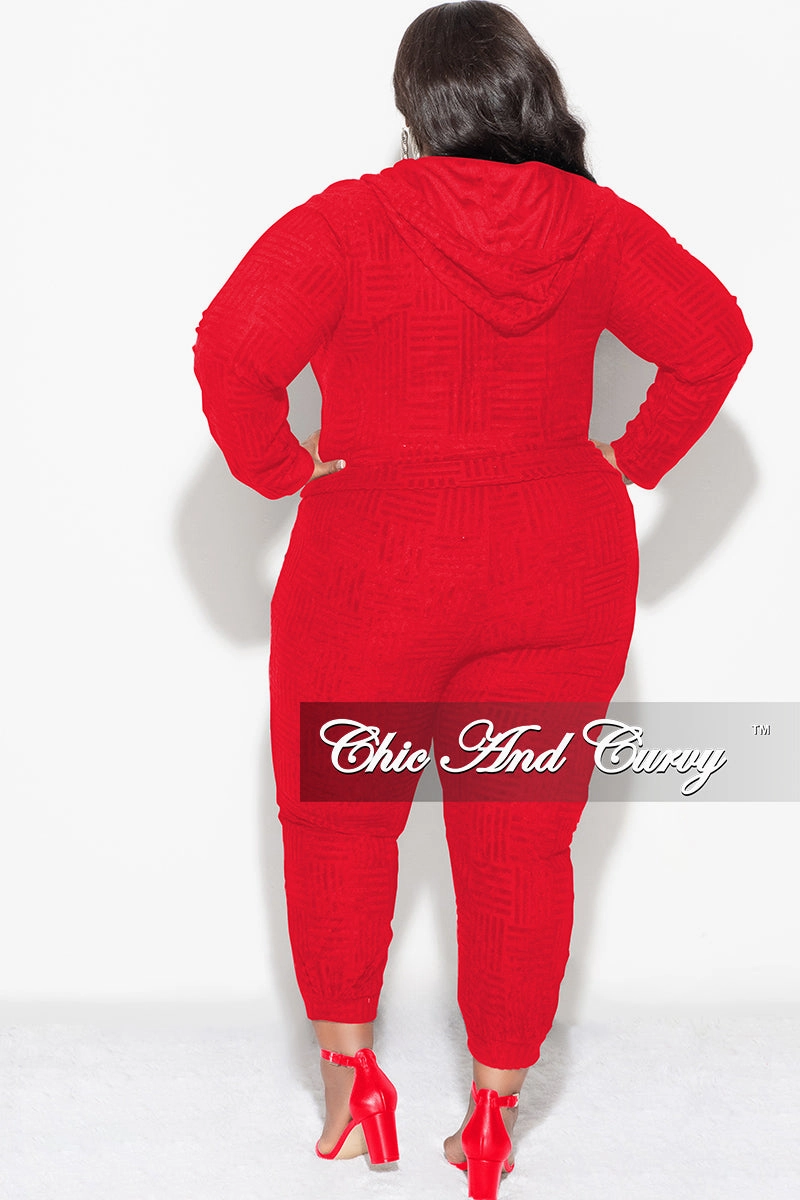 Timeless Wear Final Sale Plus Size 2pc Hooded Zip-Up Jacket and Pants Set in Red