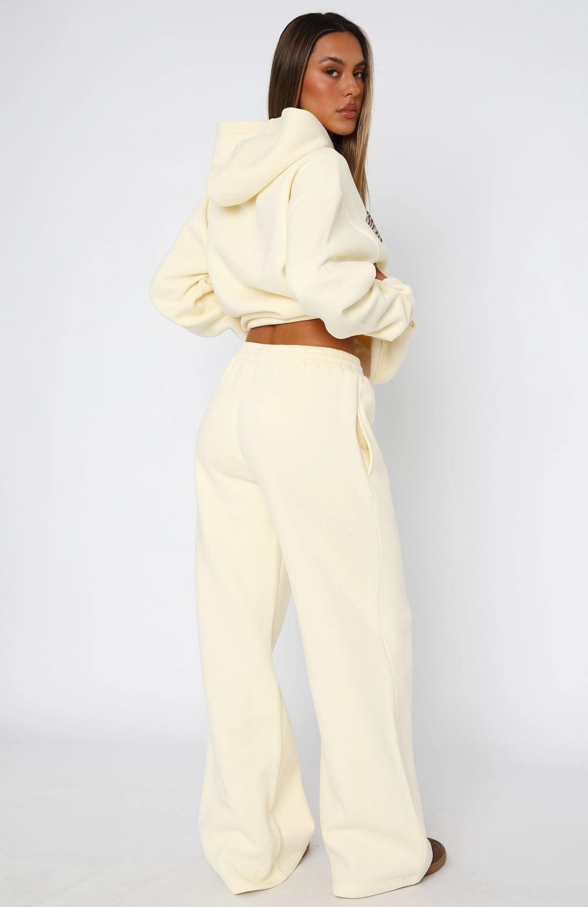 From The Archives Maya Wide Leg Sweatpant Lemon Anti Snag Fabric