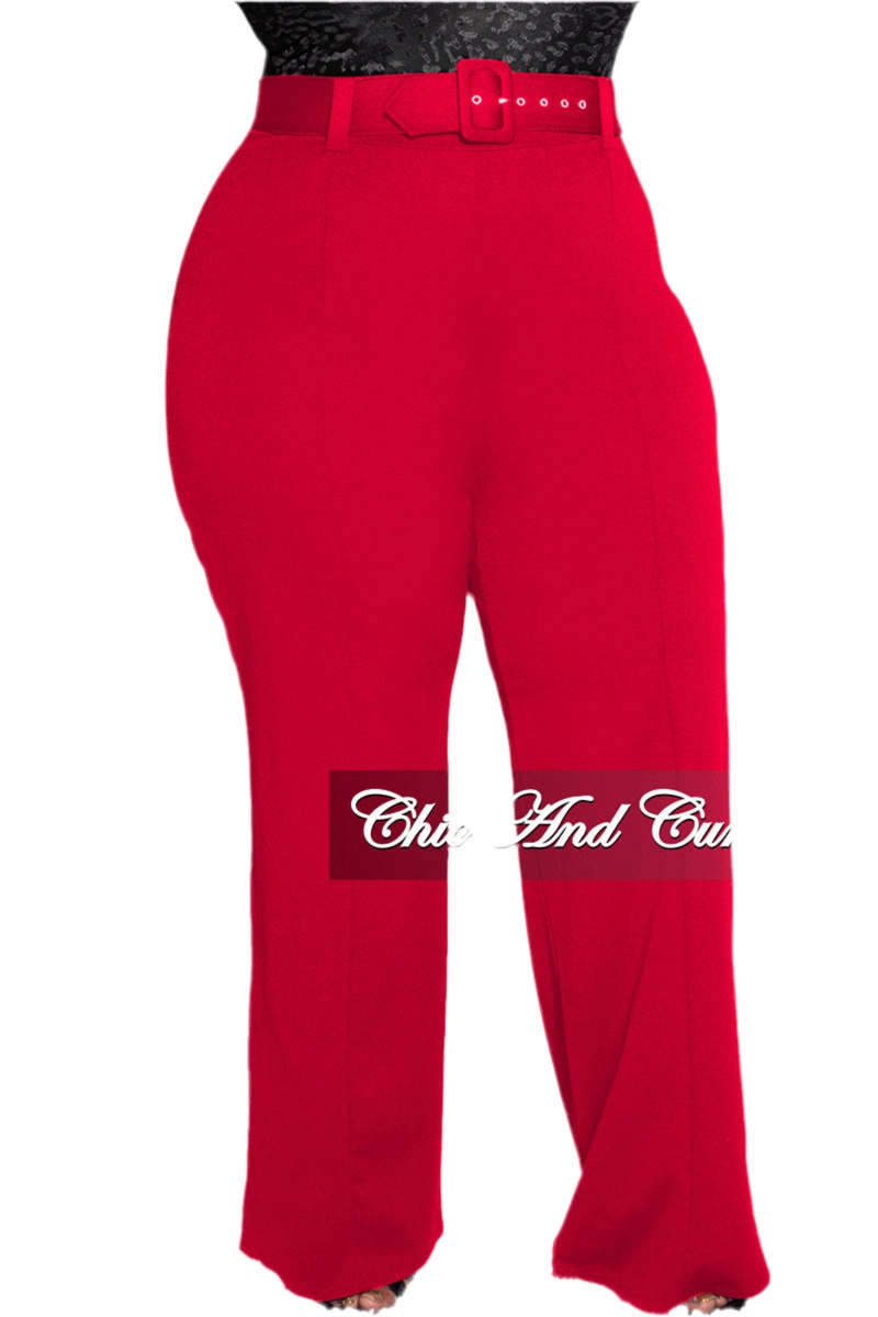 Final Sale Plus Size High-Waist Wide Leg Pants in Red Durable Twill Sustainable Material Blend