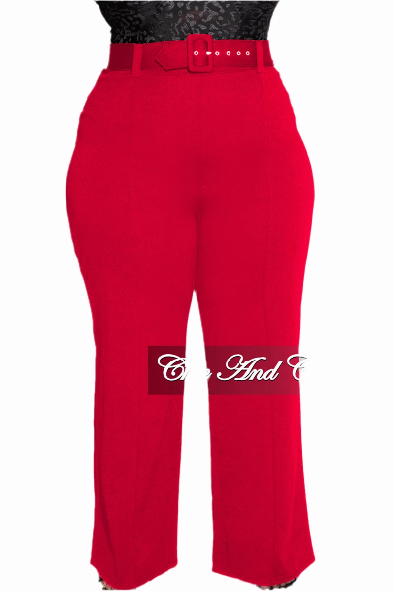 Final Sale Plus Size High-Waist Wide Leg Pants in Red Abrasion Resistant Material Functional Fit