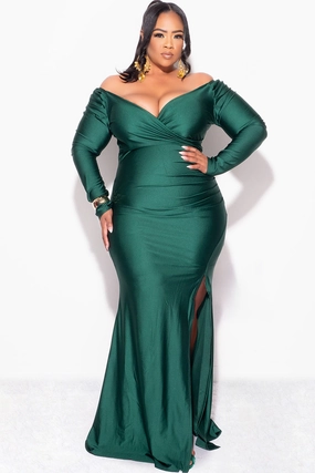 Final Sale Plus Size Shiny Faux Wrap Off the Shoulder Grown in Green Air Comfort Comfy Essentials Wear