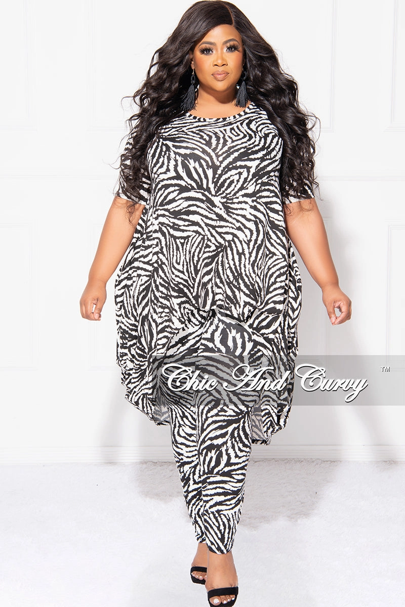 Easy Movement Final Sale Plus Size 2pc Short Sleeve High Low Top And Leggings Set In Black & White Zebra Print