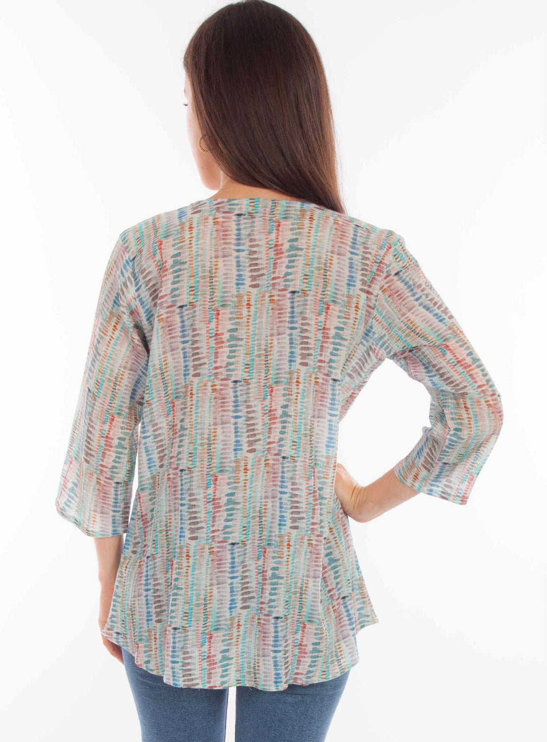 Scully Womens Abstract Striped Aqua Viscose 3/4 Sleeve S/S Tunic Casual Layer Sweat-Absorbing