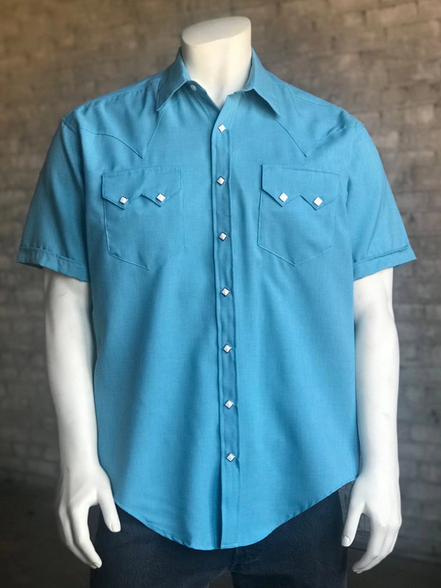 Rockmount Mens Aqua Polyester UV Protection Western S/S Shirt Casual Day