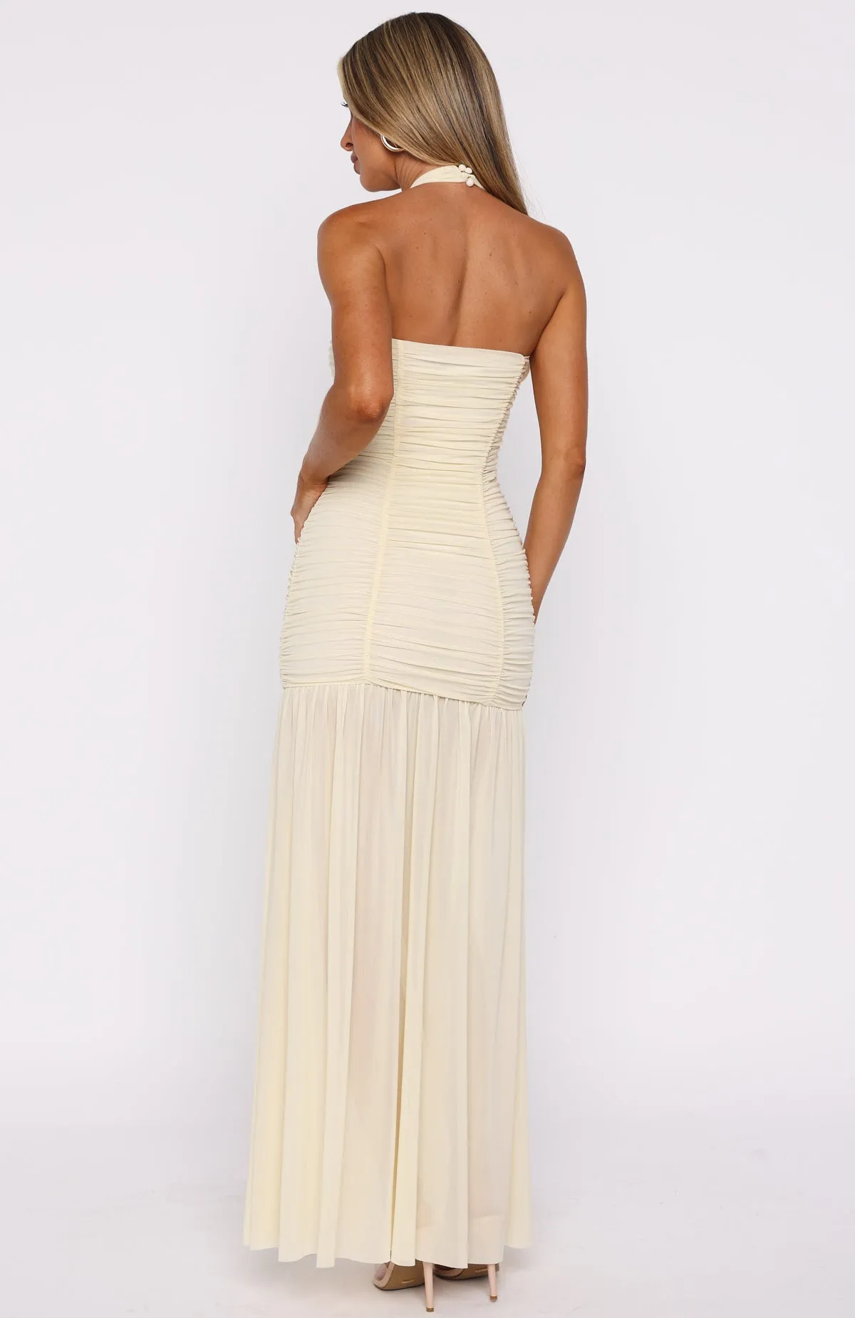 Unbothered Always Halter Maxi Dress Butter DropShoulder