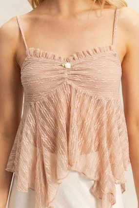 Lightweight Weave Sunrise Asymmetrical Hem Lace Cami Top