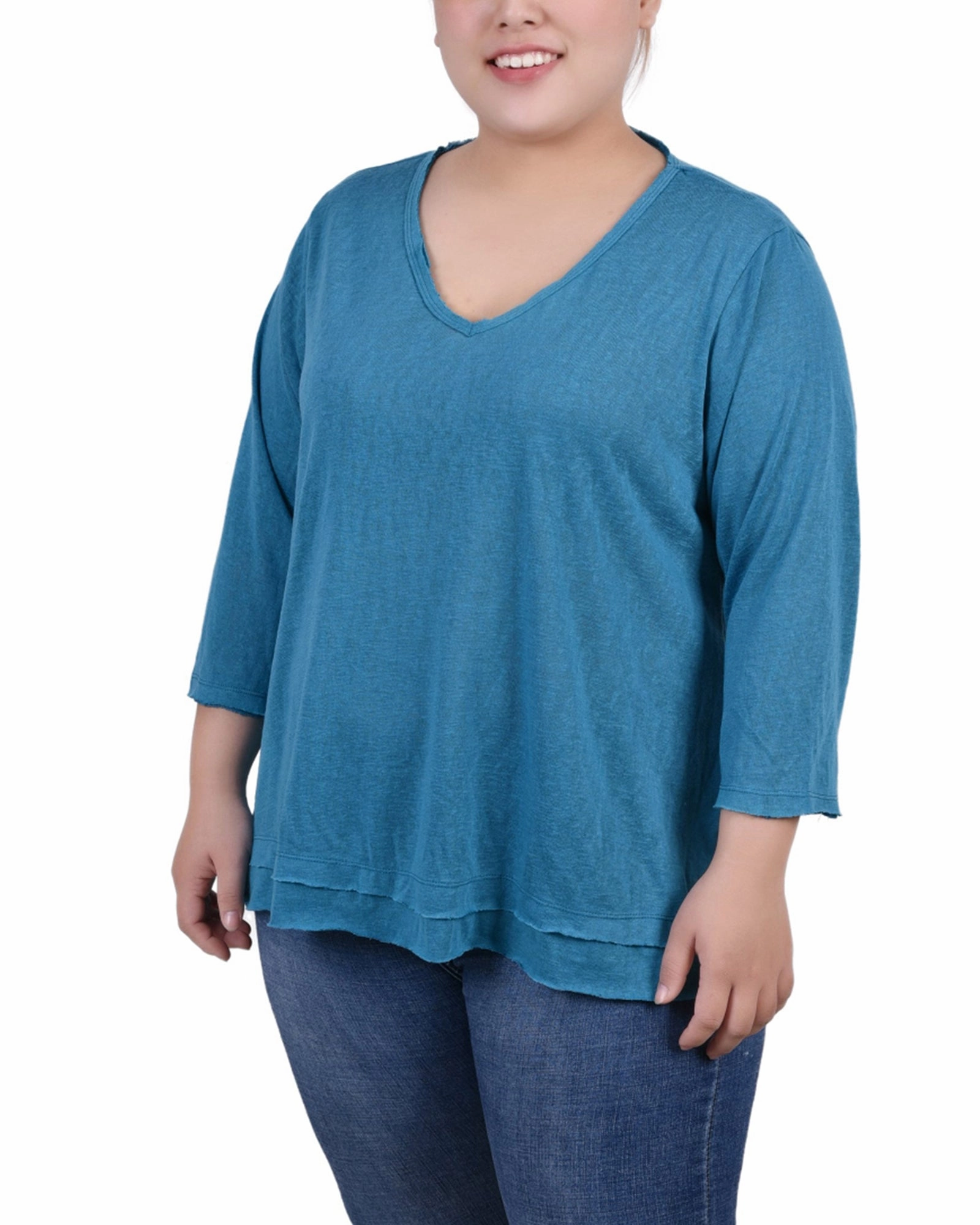 Plus Size 3/4 Sleeve V Neck Top FlexFit Technology
