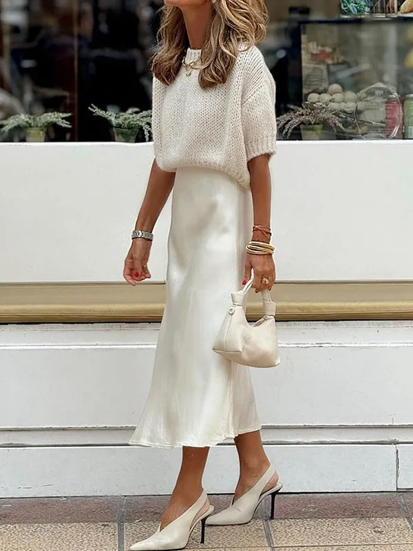 Solid Color Split-Joint A-Line Loose Skirts Bottoms