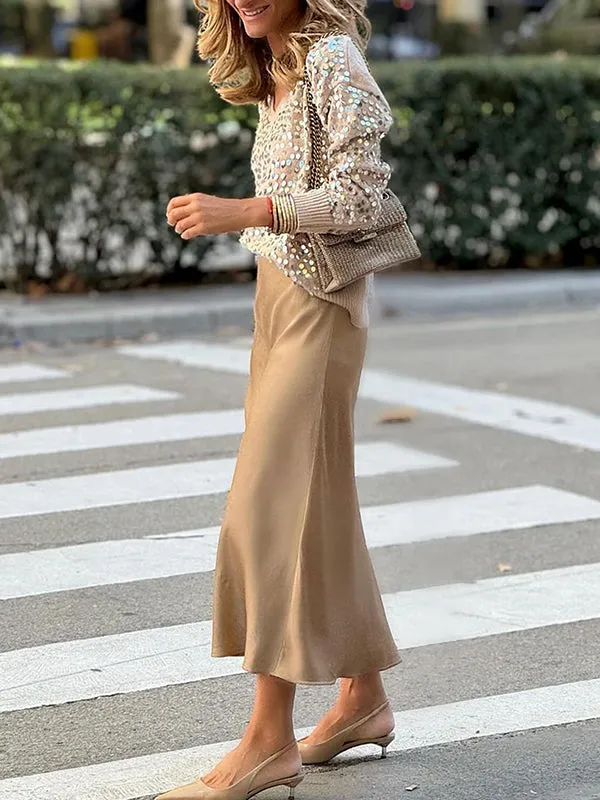 Solid Color Split-Joint A-Line Loose Skirts Bottoms