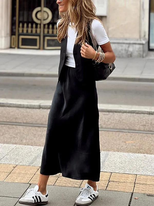Solid Color Split-Joint A-Line Loose Skirts Bottoms