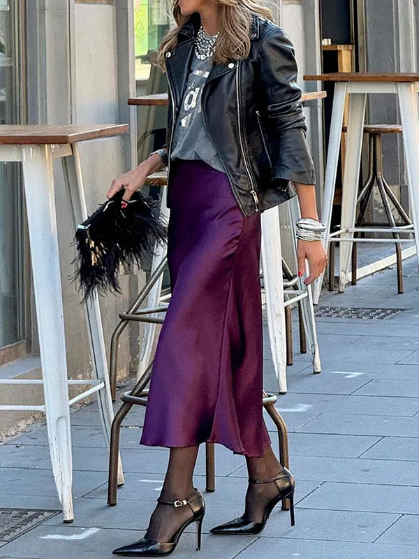 Solid Color Split-Joint A-Line Loose Skirts Bottoms