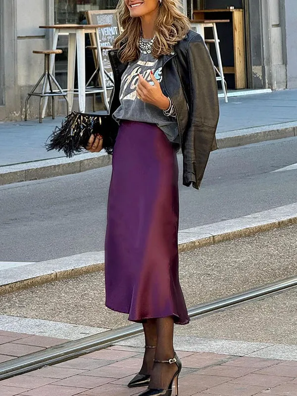 Solid Color Split-Joint A-Line Loose Skirts Bottoms